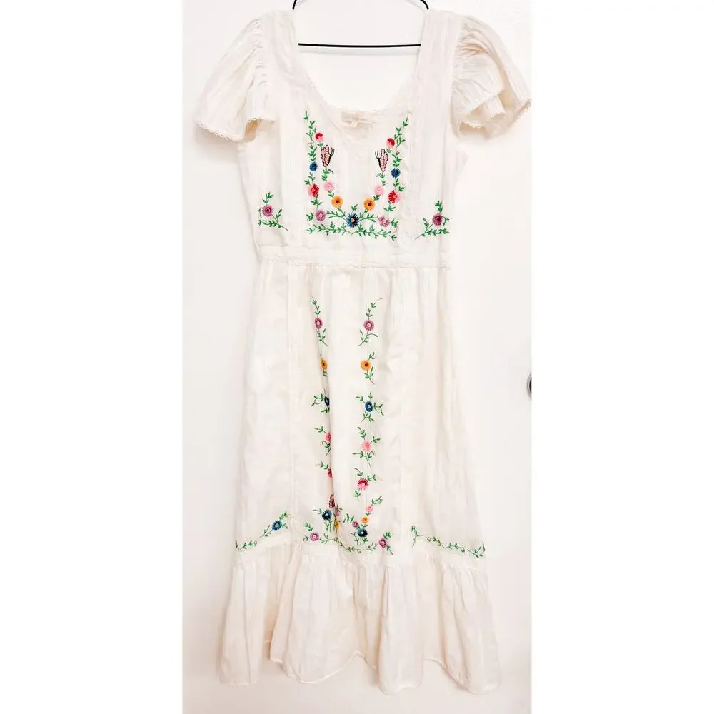 Love Shack Fancy Damia Dress Size 8 White with Floral and Butterfly Embroidery - Picture 2 of 2